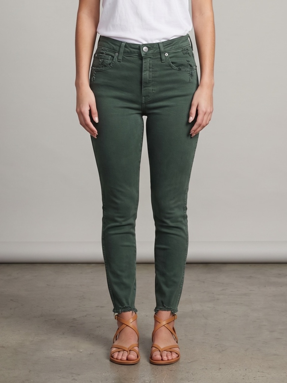 🌻NEW NWOT Amo Chelsea Crop Denim Jeans in Evergreen Women's Size 27”